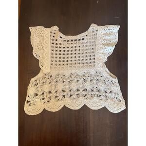Zara Top Womens Size Medium Cream Crochet Sleeveless Scalloped Hem Ruffled